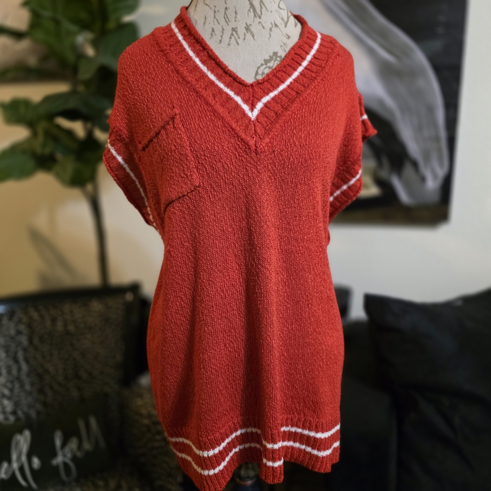 POL Oversized Vibrant Red Varsity Preppy Knit Sweater